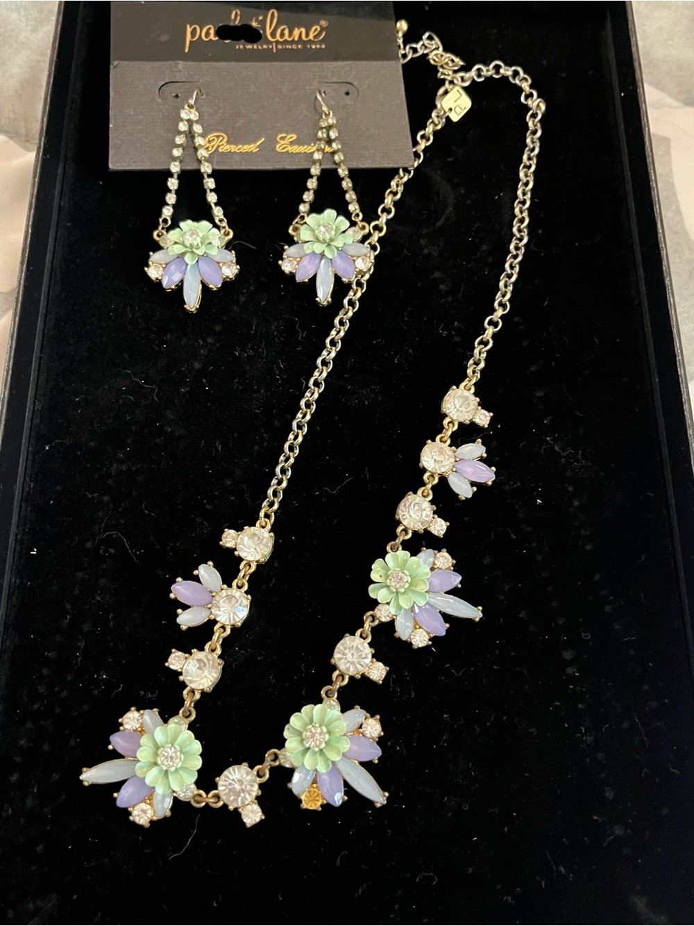Park Lane Mint and Lavender Floral Crystal Necklace & Earring Set - Picture 2 of 4